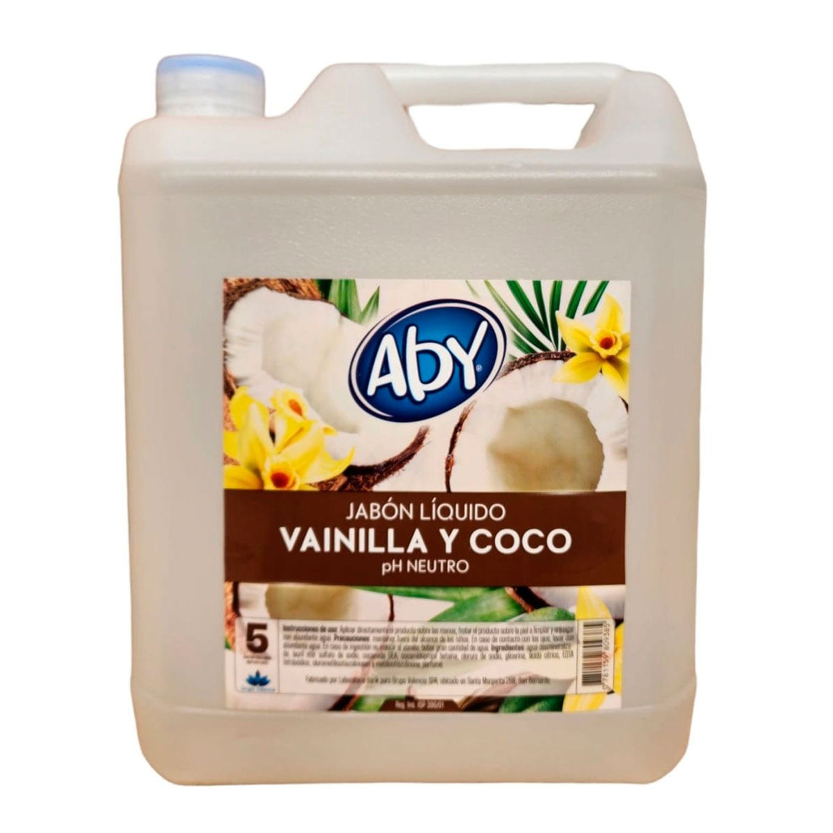 JABON LIQUIDO VAINILLA Y COCO  PH NEUTRO 5 LITROS ABY