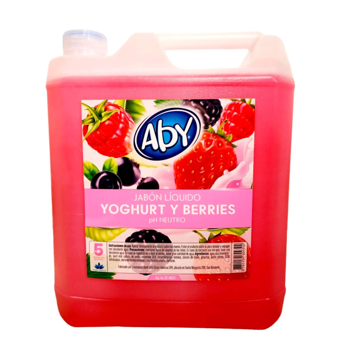 JABON LIQUIDO YOGURT Y BERRIES PH NEUTRO 5 LITROS ABY
