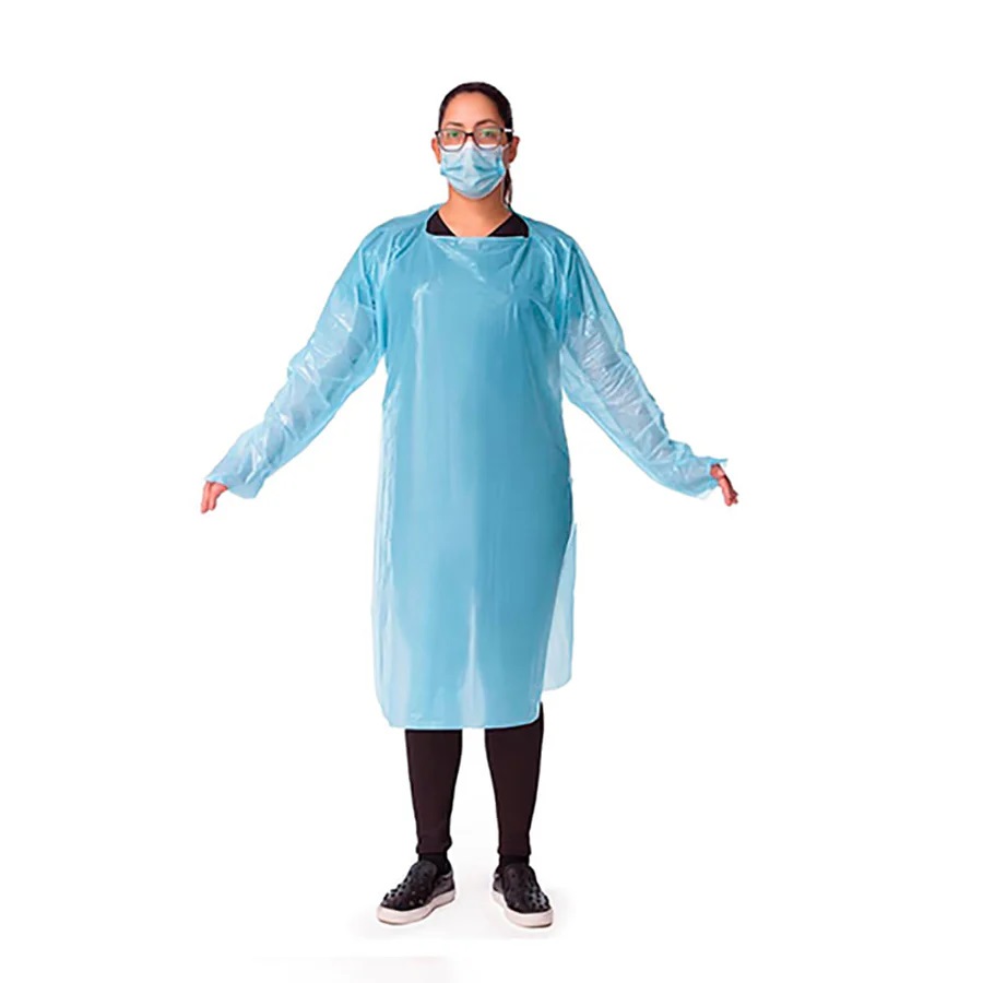 BATA PECHERA AZUL DESECHABLE MANGAS Y OJAL PACK 10 UN