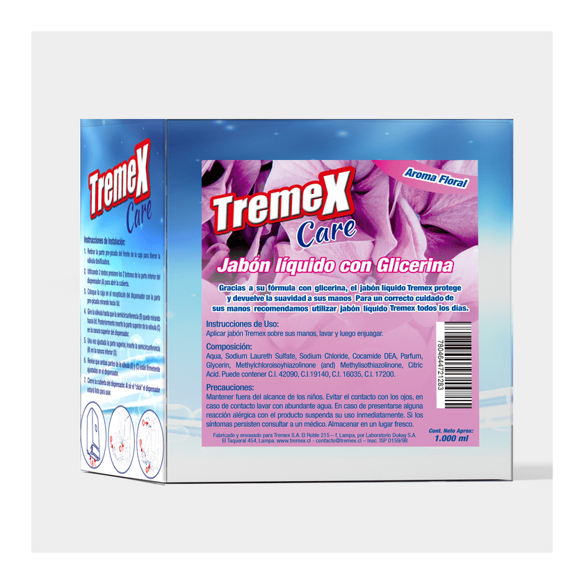 JABÓN SACHET FLORAL TREMEX DISP. 1.000 ML.
